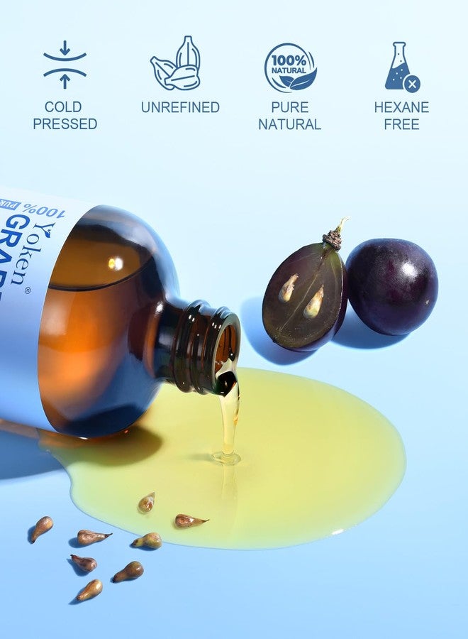 Yoken Organic Grapeseed Oil 16 oz GLASS BOTTLE - USDA 100% Pure & Natural Cold Pressed Grape Seed Carrier Oil for Skin & Hair - Single Ingredient, Hexane Free, Light & Silky Body Moisturizer - Image 2